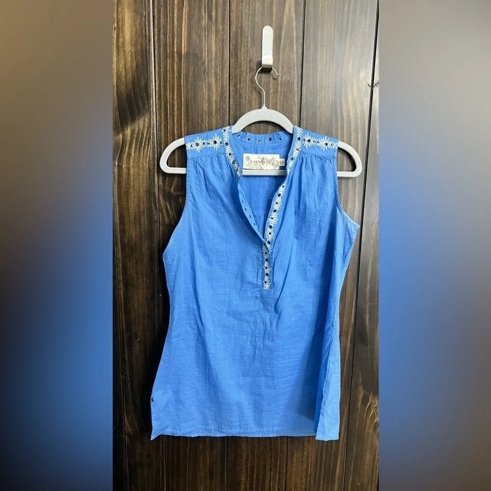 Aventura Blue Embroidered Sleeveless Top-size:small - Picture 3 of 10